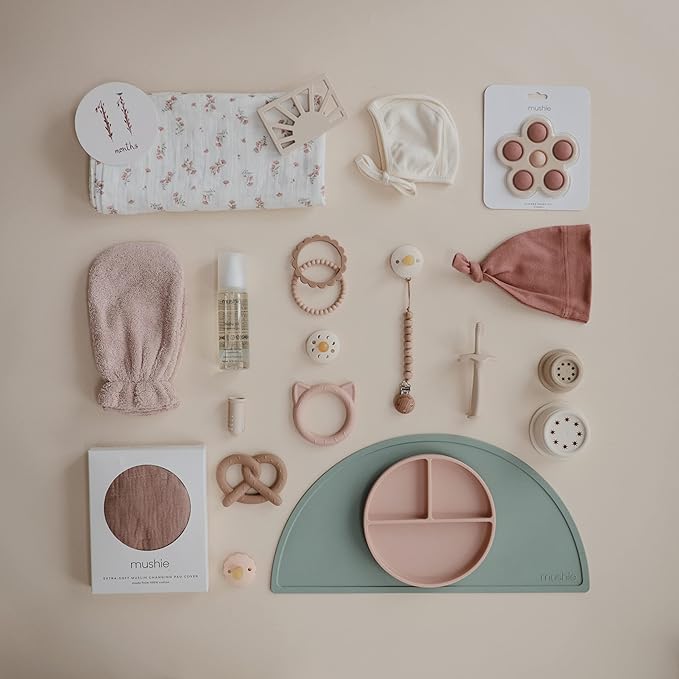 mushie Baby Bath Mitt | Organic Cotton | Pack of 2 (Blush)-BubblyBeeBaby