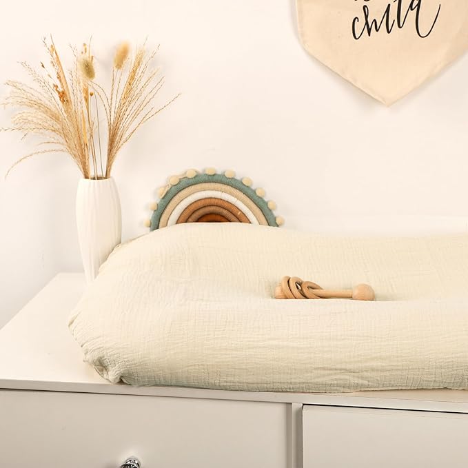 Hooyax Baby Lounger Cover 2 Pack - 100% Muslin Cotton Newborn Lounger Pillow Covers Only, Soft Breathable Infant Lounger Cover with Reinforced Stitching, Fits Most Standard Baby Loungers (Green Wheat)-BubblyBeeBaby