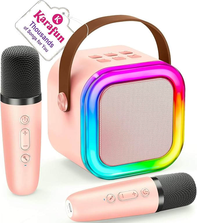 IROO Mini Karaoke Machine for Kids, 2025 TOP Toys Birthday Gifts Ideas for Girls Ages 4, 5, 6, 7, 8, 9, 10, 12+ Years Old, Portable MP3 Player with 2 Wireless Mics for Party-BubblyBeeBaby