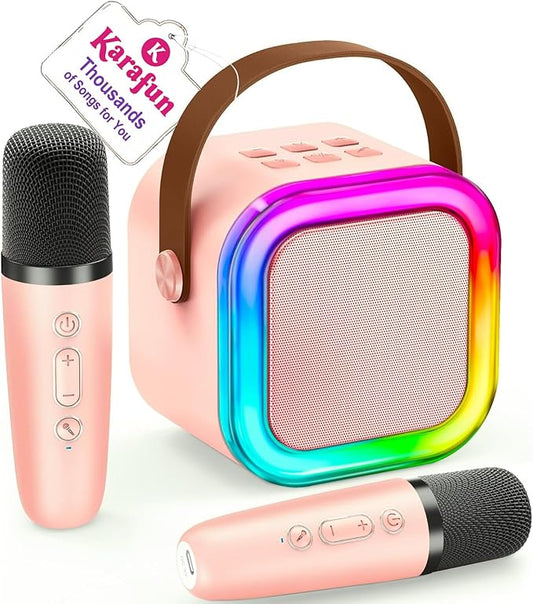 IROO Mini Karaoke Machine for Kids, 2025 TOP Toys Birthday Gifts Ideas for Girls Ages 4, 5, 6, 7, 8, 9, 10, 12+ Years Old, Portable MP3 Player with 2 Wireless Mics for Party-BubblyBeeBaby