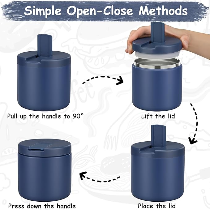 19oz Insulated Vacuum Food Jar with Buckle Lid Wide Mouth Soup Thermo for Hot Food Kids Leakproof Stainless Steel Lunch Container- Blue-1Pack-BubblyBeeBaby