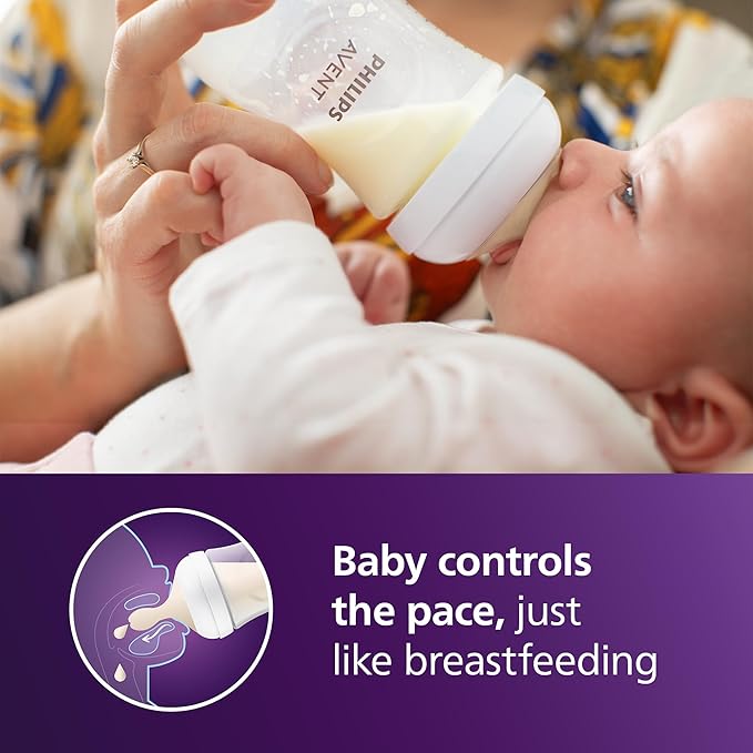 Philips Avent Natural Baby Bottles with Natural Response Nipples (Medium Flow, Flow 3), 9oz, 4-Pack, SCY903/04-BubblyBeeBaby