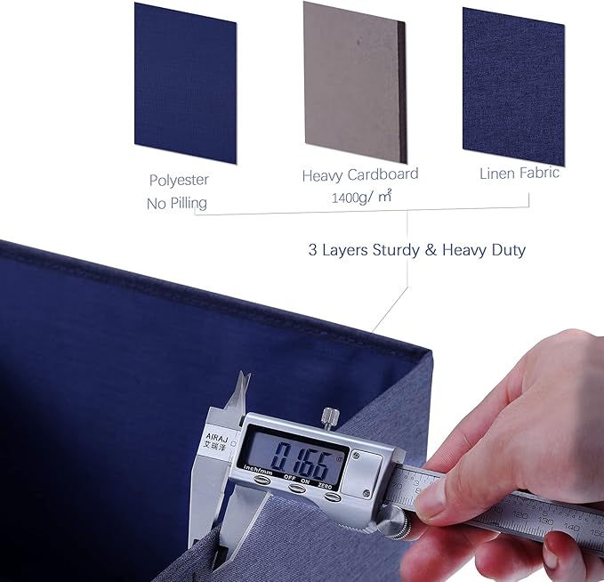 HOONEX Foldable Storage Bins with Lids, Pack of 2, Storage Boxes with 2 Carrying Handles and Heavy Cardboard, 16.5" L x 11.8" W x 7.5" H for Shoes, Clothes, Blue-BubblyBeeBaby