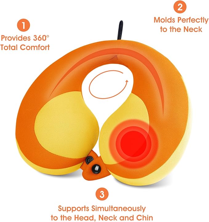INFANZIA Kids Chin Supporting Travel Neck Pillow, Helps Support Head and Neck, Comfortably Designed for Head, Neck, and Chin Support - Gifts for Toddler/Child/Kids, Orange-BubblyBeeBaby