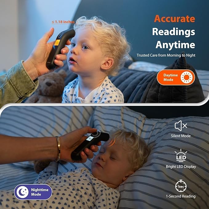 iHealth Touchless Thermometer for Adults and Kids, FSA/HSA Eligible, Color-Coded Alert & Silent Mode, 1-Second Accurate Fever Check, Portable for Home, Travel Use - PT2L Black-BubblyBeeBaby