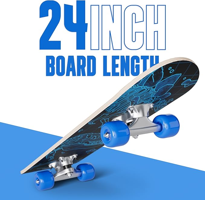 24 inch Rude Boyz Mini Cruiser Skateboard - Aluminium Trucks - Kids Skateboard Ages 5-8 Beginner - Skateboards for Kids-BubblyBeeBaby