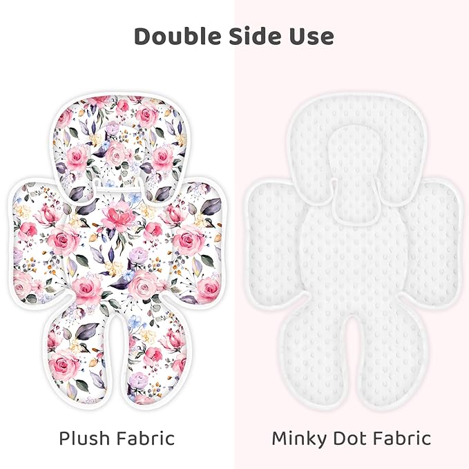 Infant Car Seat Insert, 2-in-1 Reversible Baby Carseat Head Support for Newborn, Soft Carseat Insert Cushion for Baby Girls, Adjustable Baby Headrest for Strollers-BubblyBeeBaby
