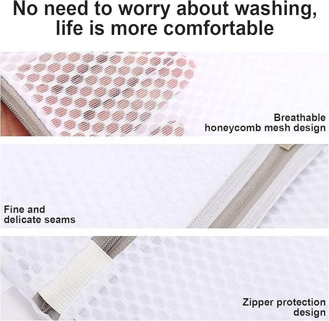 Honeycomb Lingerie Bags with Hanging Loop- 2Pack MDSXO Mesh Laundry Bags for Washing Delicates, White Wash Bags for Lingerie, Baby Clothes [1Medium+ 1Large]-BubblyBeeBaby