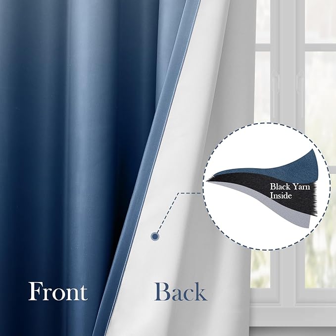 HOMEIDEAS Navy Blue Ombre Blackout Curtains 52 X 84 Inch Length Gradient Room Darkening Thermal Insulated Energy Saving Grommet 2 Panels Window Drapes for Living Room, Bedroom-BubblyBeeBaby