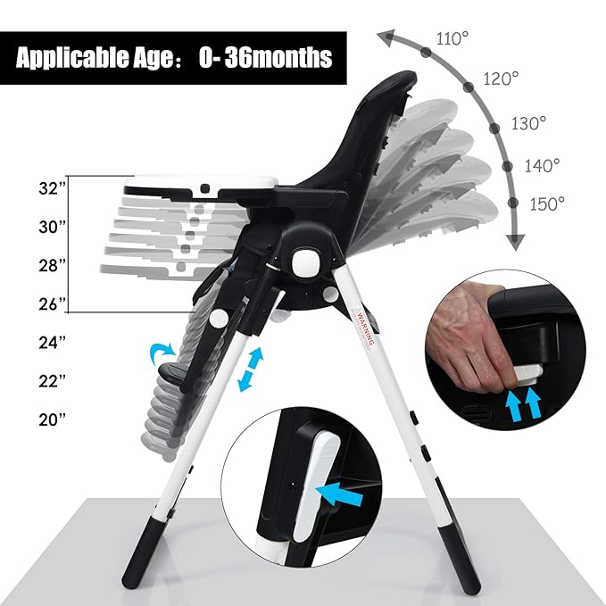 INFANS 4 in 1 High Chair–Booster Seat, Convertible Highchair w/Adjustable Height and Recline,Removable Tray,DetachableCushion, Installation-Free,Simple Fold for Baby, Infant& Toddler-BubblyBeeBaby