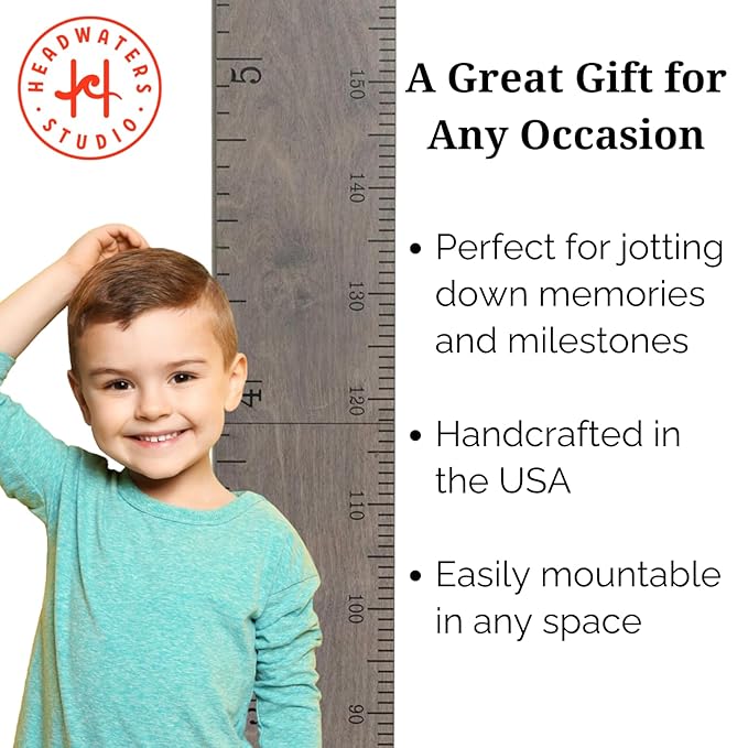 Height Ruler for Wall - Child Height Wall Chart, Height Chart for Kids Growth Chart for Wall Growth Chart Wood, Wooden Growth Chart for Wall - Gray w/Inches - 63"x5.75"-BubblyBeeBaby