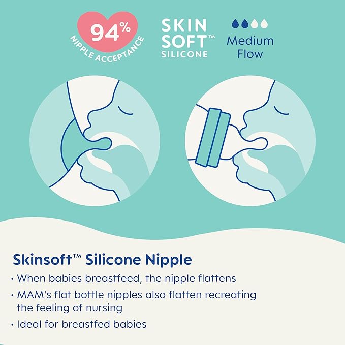 MAM Premium Glass Baby Bottles, Easy Switch Between Breast and Bottle, Feel Good Medium Flow, Newborn Essentials Must Have, 2+ Months, BPA Free, 9oz, Girl, 3 Pack-BubblyBeeBaby