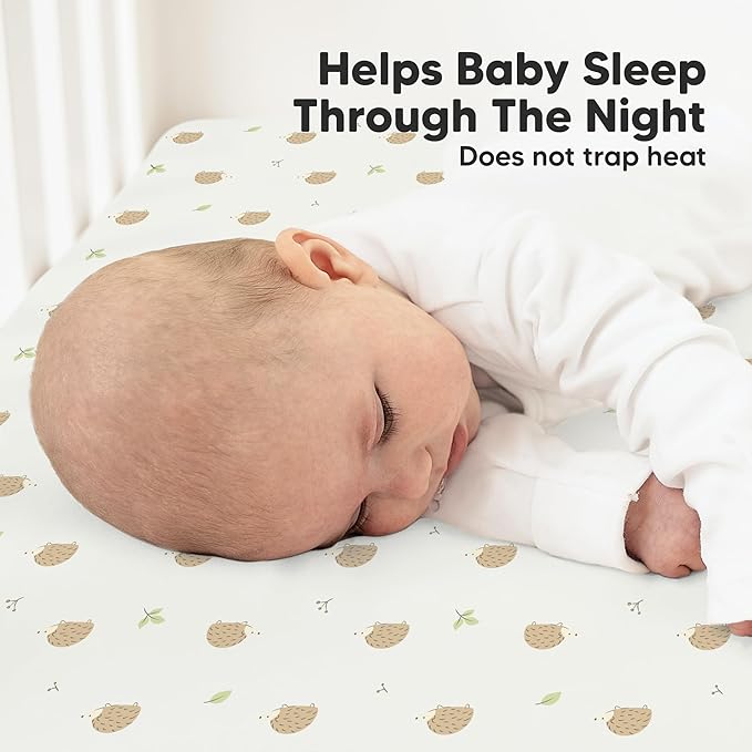 KeaBabies 2-Pack Organic Crib Sheets for Boys, Girls - 52x28 Fitted Crib Mattress Sheet Neutral, Breathable Jersey Cotton Cover for Baby Bed, Toddler Mattress, Soft & Cute Prints (Nibbles/Bruce)-BubblyBeeBaby
