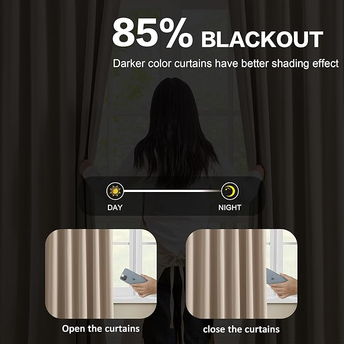 KEQIAOSUOCAI Pleated Blackout Curtain Drapes for Window 90" L - Triple Weave Energy Saving Solid Pinch Pleat Hook Thermal Room Divider Blackout Panels for Patio (72" Wide per Panel, 2 Panels, Khaki)-BubblyBeeBaby
