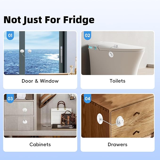 2 Pack Refrigerator Lock with Sticky Adhesive Pads, Child Proof Refrigerator/Fridge/Freezer Door Lock for Toddlers and Kids, Baby Safety Locks for RV Refrigerator, Cabinets and Drawers, Oven (Patent)-BubblyBeeBaby