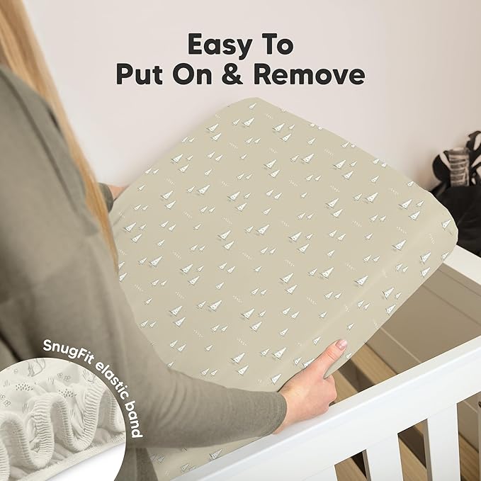 KeaBabies 2-Pack Organic Crib Sheets for Boys, Girls - 52x28 Fitted Crib Mattress Sheet Neutral, Breathable Jersey Cotton Cover for Baby Bed, Toddler Mattress, Soft & Cute Prints (Pine Grove)-BubblyBeeBaby