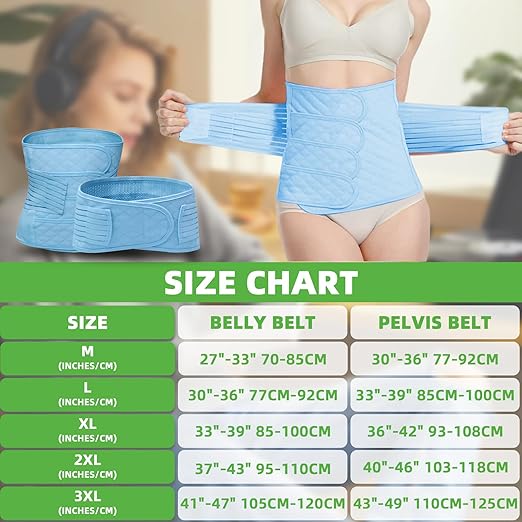 2 in 1 Postpartum Belly Band Wrap Blue, C-Section Support Belt Medium, Post Partum Support Recovery Waist/Pelvis Belt, Hysterectomy Belly Band Binder Girdle Stomach-BubblyBeeBaby