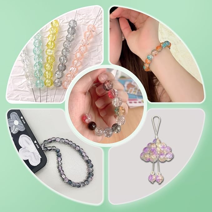 JULIMAIDONG 8mm Glass for Bracelets, 24 Colors Round Crystal Glass Bracelet Making Kit for Jewelry Making Kits Bead DIY Crafts with Spacer Charms Accessories (8MM, 24 Crackle Color)-BubblyBeeBaby