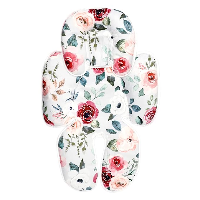 2 in 1 Infant Car Seat Insert, Car Seat Head Support Baby Girls Boys, Soft Newborn Carseat Insert Cushion, Perfect for Carseats, Strollers, Swings (Rose Flower)-BubblyBeeBaby
