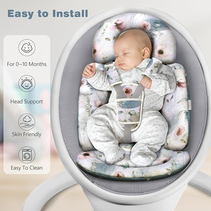 Upgraded Infant Car Seat Insert, 2-in-1 Reversible Baby Car Seat Head Support with 3 Strap Covers, All Seasons Newborn Car Seat Insert and Baby Carseat Cushion for Stroller, Swing, Rocker, Bassinets-BubblyBeeBaby