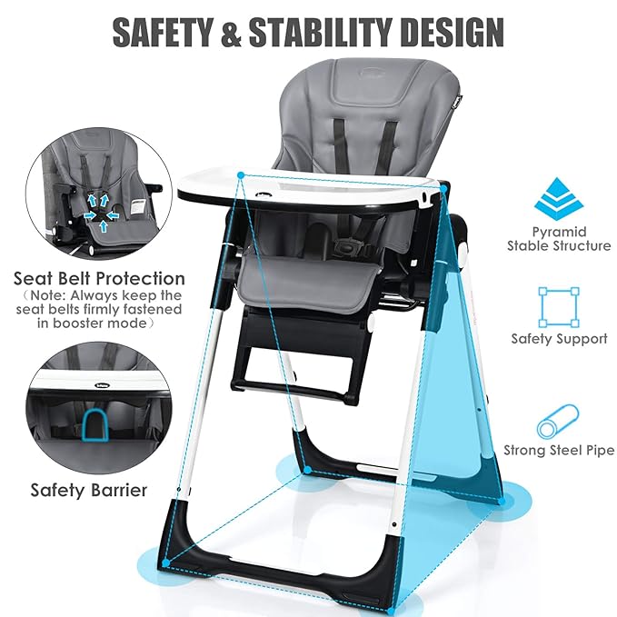 INFANS 4 in 1 High Chair–Booster Seat, Convertible Highchair w/Adjustable Height and Recline,Removable Tray,DetachableCushion, Installation-Free,Simple Fold for Baby, Infant& Toddler-BubblyBeeBaby