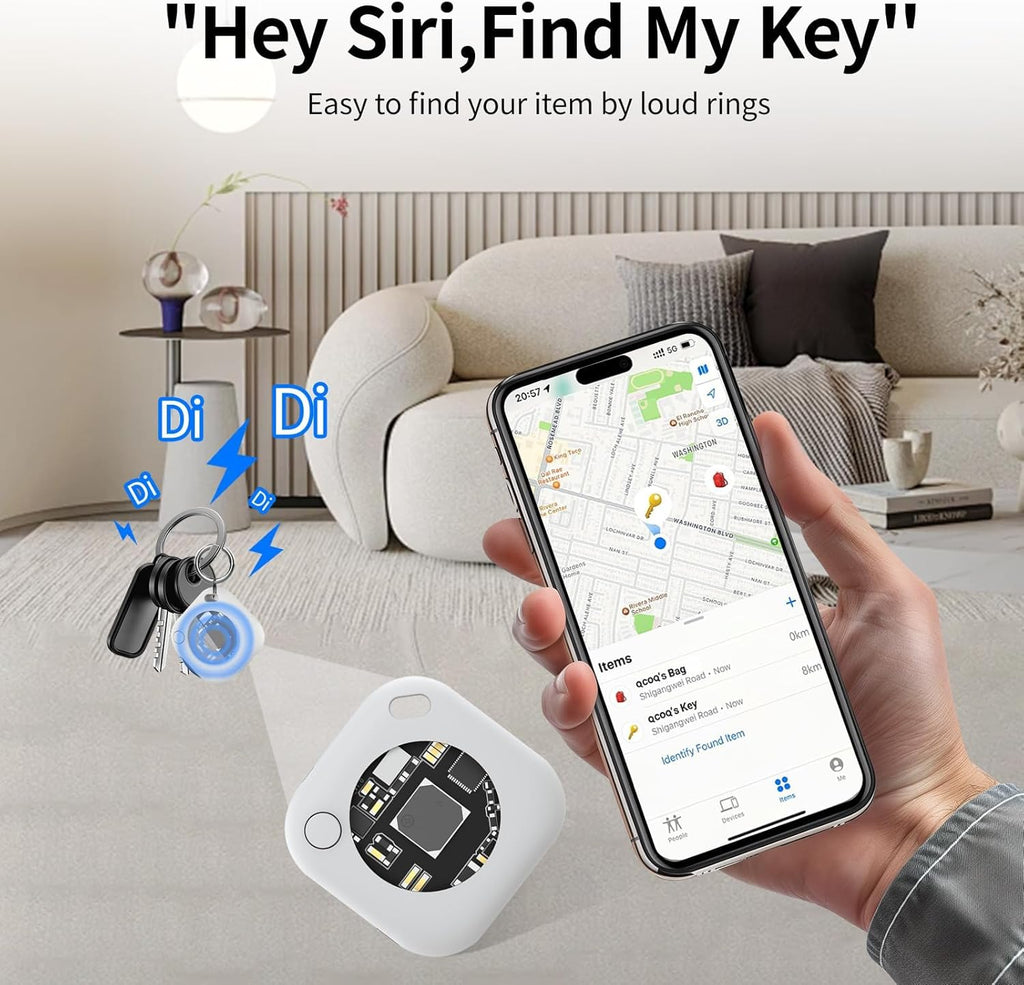 Air Tracker Tags-2 Pack, 5.3 Bluetooth Tracker Work, 100dB Sound, Smart Tag with Keychain/Lanyard, Item Finder for Luggage/Key/Suitcase, Replaceable Battery, Black.White，with Apple Find My (iOS Only)