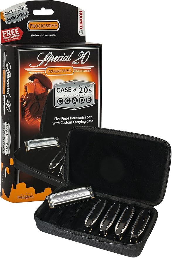 Hohner Special 20 Harmonica - Keys of G, A, C, D, E Bundle with Case, Zip Pouch, Key Stickers, Manual and Austin Bazaar Polishing Cloth-BubblyBeeBaby