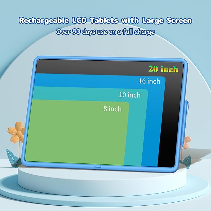 20 Inch LCD Writing Tablet for Kids, Rechargeable Large Kids Drawing Pad, Mess Free Drawing Tablet, Doodle Board, Educational & Learning Drawing Toys for Boys and Girls Aged 3+ Years Old Birthday Gift-BubblyBeeBaby