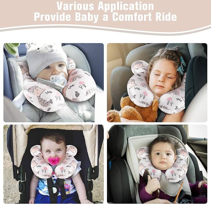 vocheer Baby Travel Pillow(Upgraded), Head and Neck Support Pillow for Pushchair, Car Seat,Stroller, Bouncer, Cotton, Hedgehog-BubblyBeeBaby