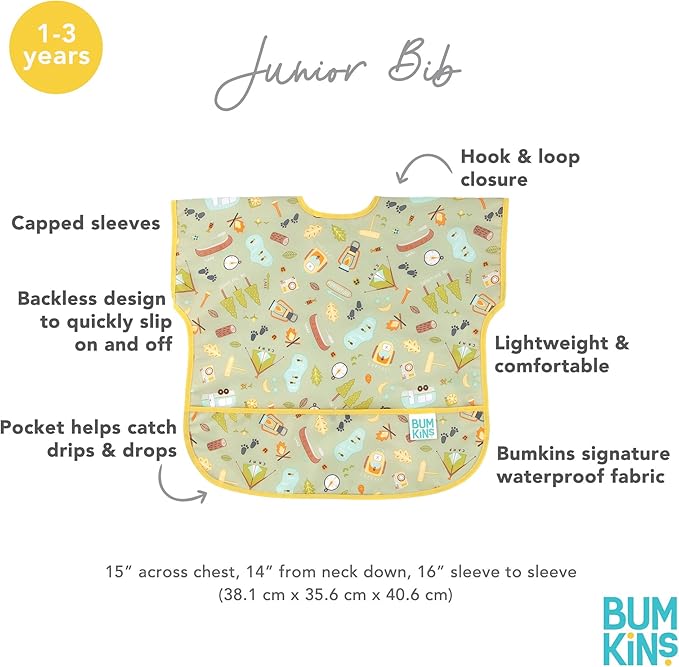 Bumkins Bibs - Toddler Bibs, Waterproof, Large for 1-3 Years, Short Sleeve-BubblyBeeBaby