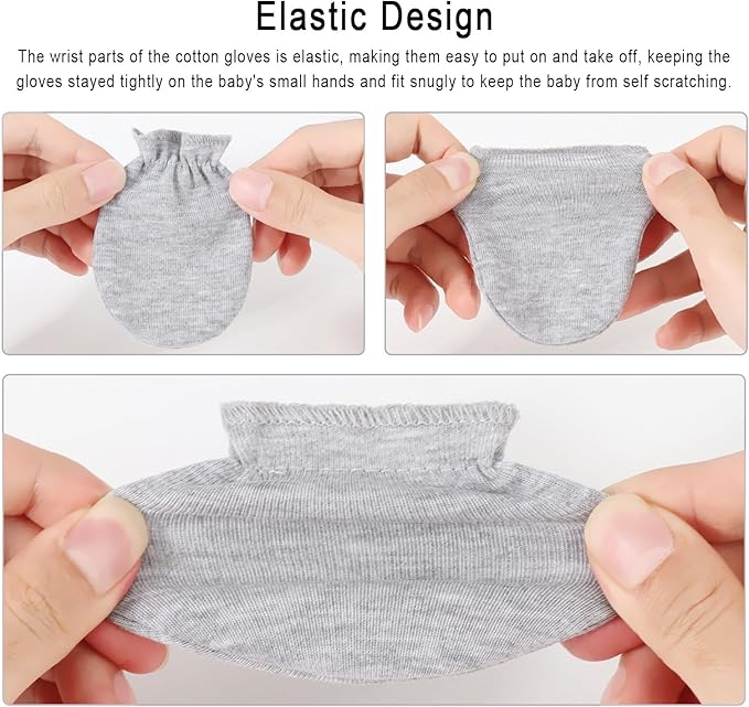 BQUBO Newborn Infant Toddler Mittens No Scratch Cotton Elastic Wrist Gloves Hypoallergenic for 0-6 Months Baby Boys Girls-BubblyBeeBaby
