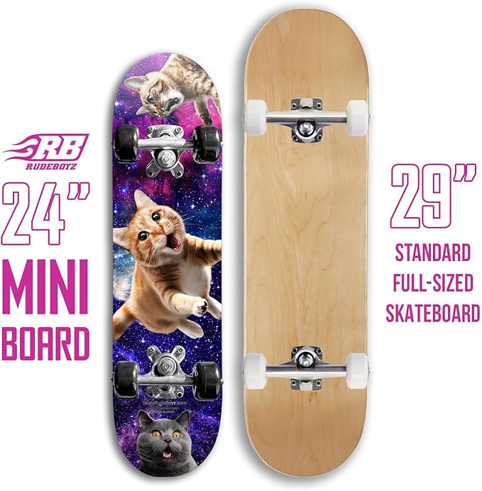 24 inch Rude Boyz Mini Cruiser Skateboard - Aluminium Trucks - Kids Skateboard Ages 5-8 Beginner - Skateboards for Kids-BubblyBeeBaby