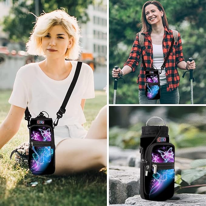 icolor Water Bottle Carrier Bag with Strap 25/32/40 oz Crossbody Bottle Holder with Phone Pocket Sling Sleeve Insulated Neoprene Water Bottle Pouch for Walking Travelling-BubblyBeeBaby