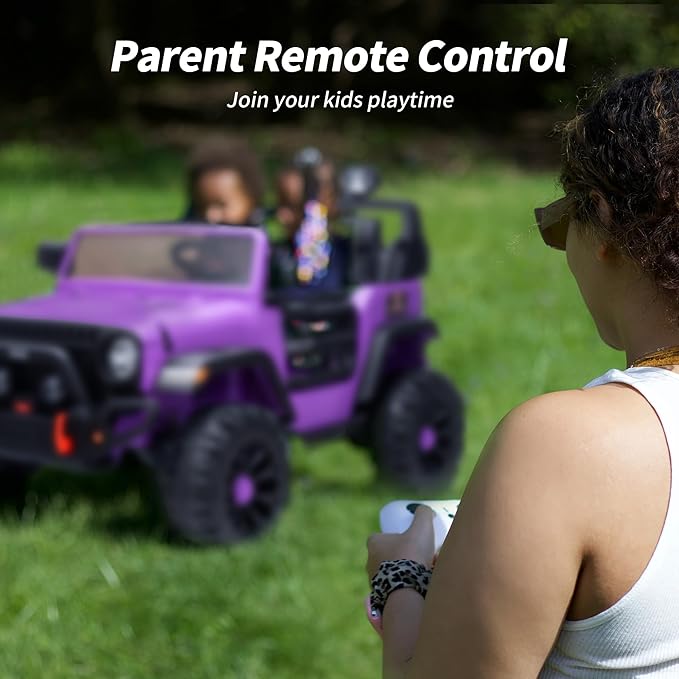 2 Seater Ride on Car Truck, 12V Kids Electric Ride on Toy for Big Kids Age 3-8 w/Remote Control- Purple-BubblyBeeBaby