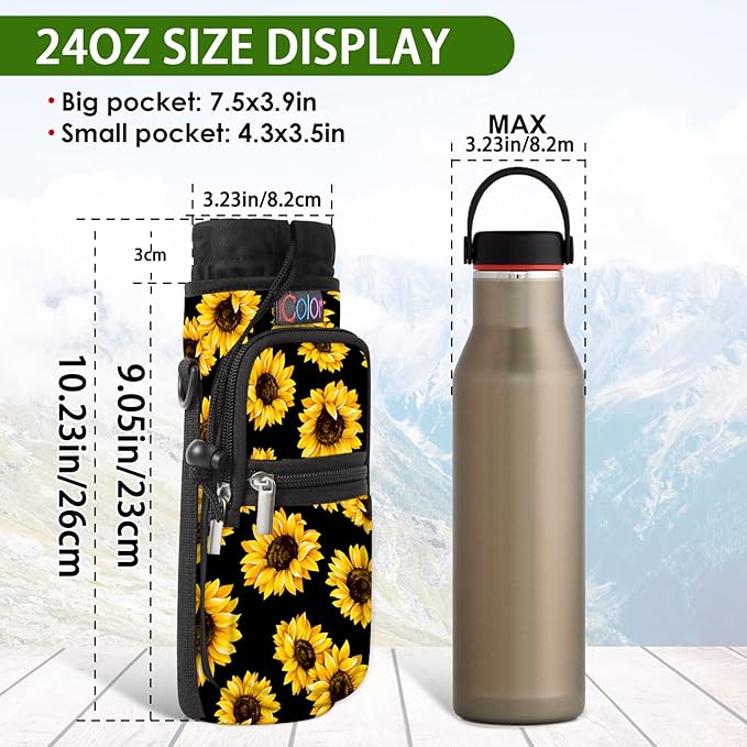icolor Water Bottle Carrier Bag with Strap 25/32/40 oz Crossbody Bottle Holder with Phone Pocket Sling Sleeve Insulated Neoprene Water Bottle Pouch for Walking Travelling-BubblyBeeBaby