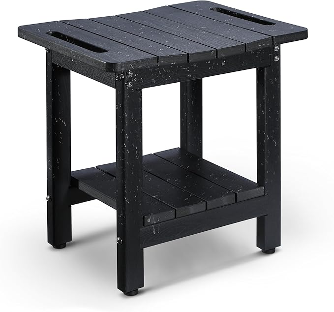 HDPE Shower Bench Seat Capacity 300LB, Waterproof Bathroom Stool with Side Carry Holes, Compact 16.8" L Design, Non-Slip Shower Seat for Elderly, Shaving Legs & Spa - Indoor/Outdoor Use(Black)-BubblyBeeBaby