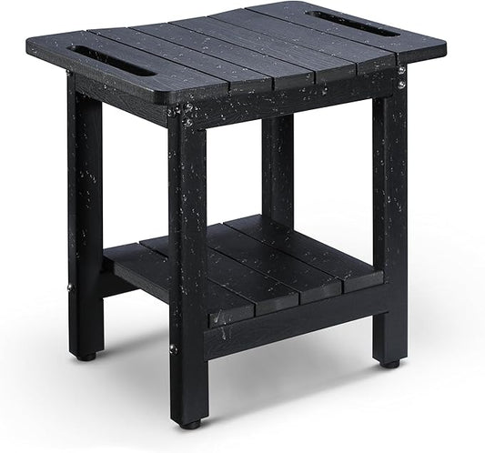 HDPE Shower Bench Seat Capacity 300LB, Waterproof Bathroom Stool with Side Carry Holes, Compact 16.8" L Design, Non-Slip Shower Seat for Elderly, Shaving Legs & Spa - Indoor/Outdoor Use(Black)-BubblyBeeBaby