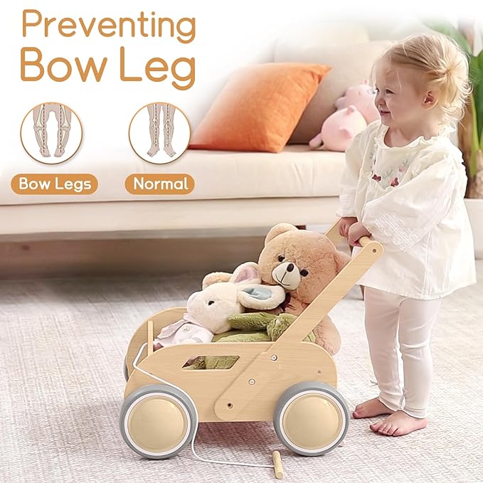 2025 HOMEKOL Wooden Baby Walker, Baby Walker, Adjustable Speed for Boys and Girls, Baby Activity Center, Birthday, Christmas and New Year's Gift, Log Color-BubblyBeeBaby