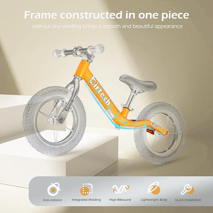 12" Balance Bike for 2, 3, 4, 5 Year Old Boys and Girls, Lightweight Nylon Frame Toddler Training Bike No Pedal Bikes for Kids with Adjustable Seat and Air Tires-BubblyBeeBaby