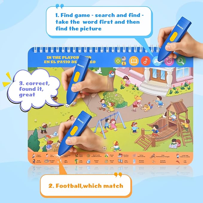 Interactive Search and Find Activity Books for Kids Ages 3-5, Toddler Travel Games Toys for Car Airplane, Road Trip Activities for Kids 4-8, Educational Preschool Learning Toys Gift with a Talking Pen-BubblyBeeBaby