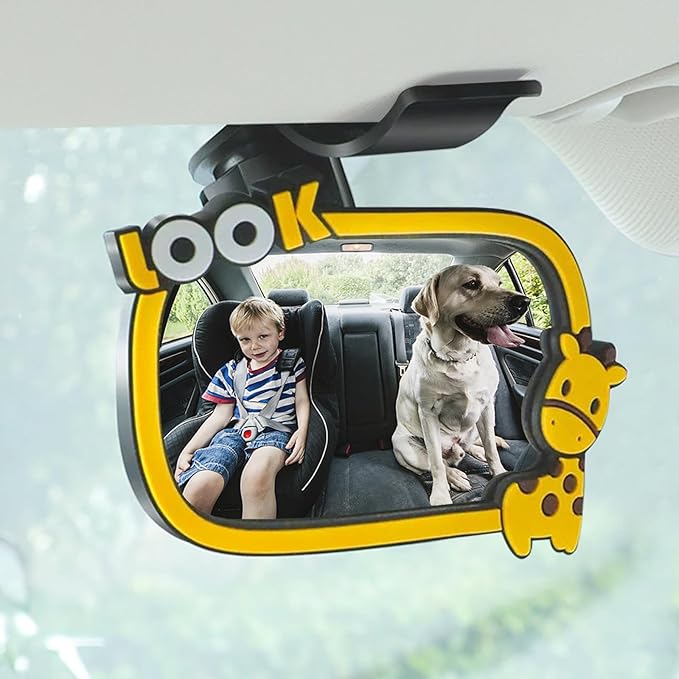 Universal Car Interior Rearview Baby Mirror Wide Angle Convex Mirror Clip-on mirrors for Viewing Rear Passengers(giraffe)-BubblyBeeBaby