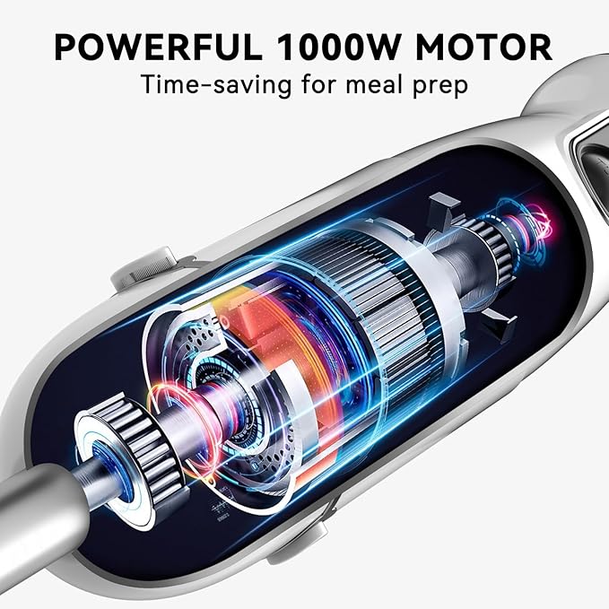 Immersion Blender Handheld 5 in 1 Hand Blender, 1000W Hand Mixer Stick, BPA-Free 12 Speed Handheld Blender with Mixing Beaker, Chopper, Whisk and Milk Frother for Soup, Sauce, Baby Food (White)-BubblyBeeBaby