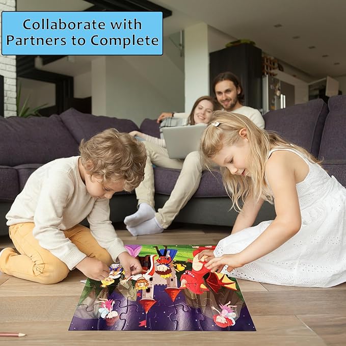 Jumbo Fairy Tales Floor Puzzle for Kids, Large Jigsaw Puzzles 35 Piece for Kids Ages 3-5,Preschool Learning & Education Toys, Gifts for 4-8 Year Old Boys and Girls (Kingdom Story)-BubblyBeeBaby