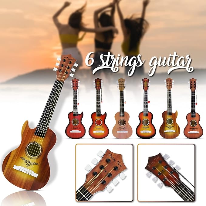 23" Acoustic Guitar, Kids 6 String Toy Guitar - Realistic Steel Strings - Beginner Practice First Musical Instrument for Children, Toddlers (Walnut)-BubblyBeeBaby