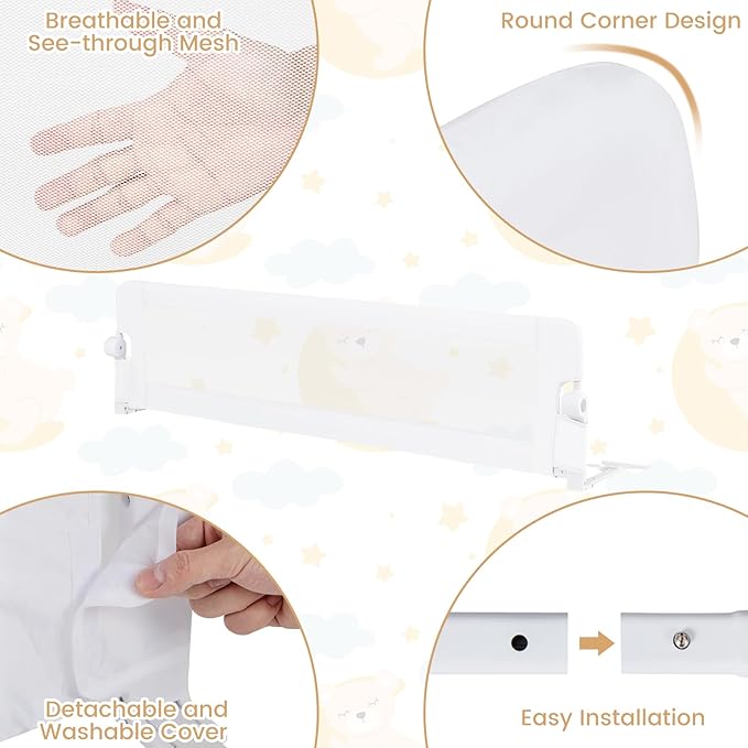 HONEY JOY Bed Rail for Toddlers, Extra Long, Foldable Portable Swing Down Safety Bed Guard Rail, Toddler Bed Rails for Crib, King Queen Full Twin Size Bed Mattress (White, 2 Pack, 71 Inch)-BubblyBeeBaby