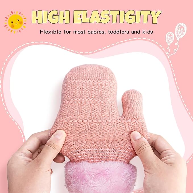 Winter Mittens Gloves Beanie Hat Set for Kids Baby Toddler Children, Thick Warm Knit Fleece Lined Thermal Set for Boys Girls-BubblyBeeBaby