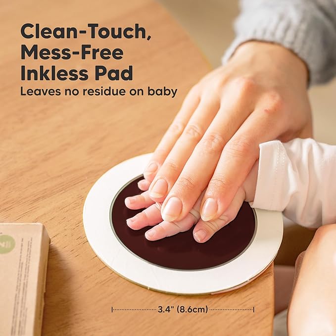 2-Pack Round Inkless Baby Hand and Footprint Kit - Mess Free Ink Pad for Newborn Keepsake, Dog Nose & Paw Print Kit, Clean Touch Ink Pad for Baby Hand & Footprints, Ideal New Mom Gifts (Auburn)-BubblyBeeBaby