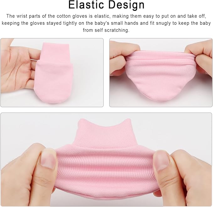 Newborn Baby Mittens No Scratch Cotton Elastic Wrist Gloves Infant Toddler Mittens for Baby Boy Girl 0-6 Months-BubblyBeeBaby