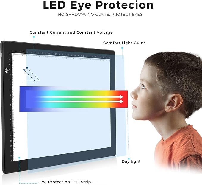 HIUKCOLED A4 Light Tracing Box with 4 Pcs Clips, Stepless Adjustable Brightness Ultra-Thin Light Pad, USB Powered LED Light Board for Drawing,Diamond Painting,Sketching,Animation,X-Ray,Sand Painting-BubblyBeeBaby