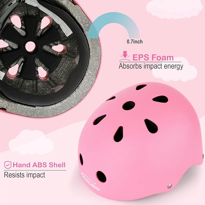 KAMUGO Kids Bike Helmet, Toddler Helmet for Ages 2-8 Boys Girls with Sports Protective Gear Set Knee Elbow Wrist Pads for Skateboard Cycling Scooter Rollerblading-BubblyBeeBaby